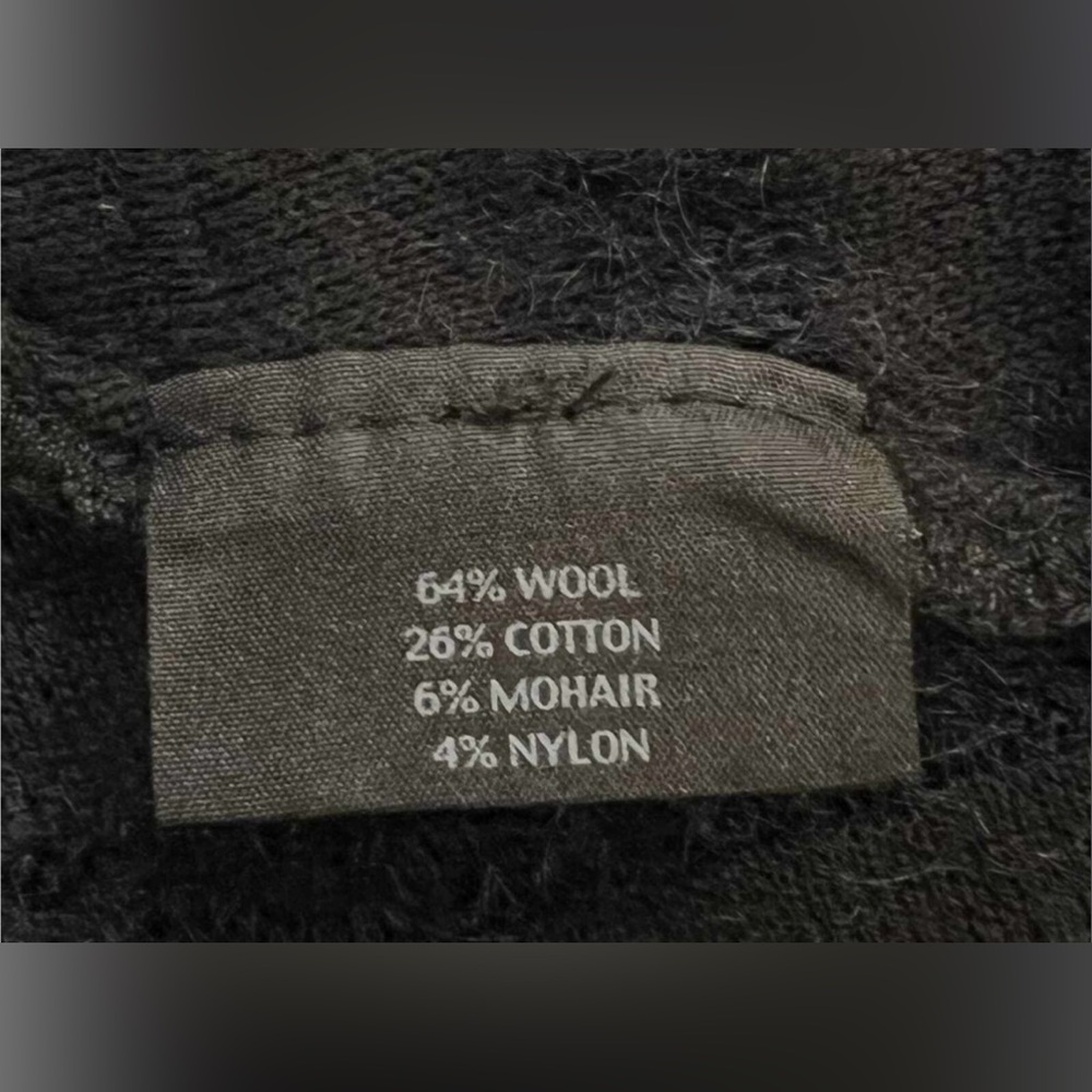 EILEEN FISHER Black Felt Ladder Italian Asymmetrical Hem Wool Cardigan, Sz L - Picture 13 of 14